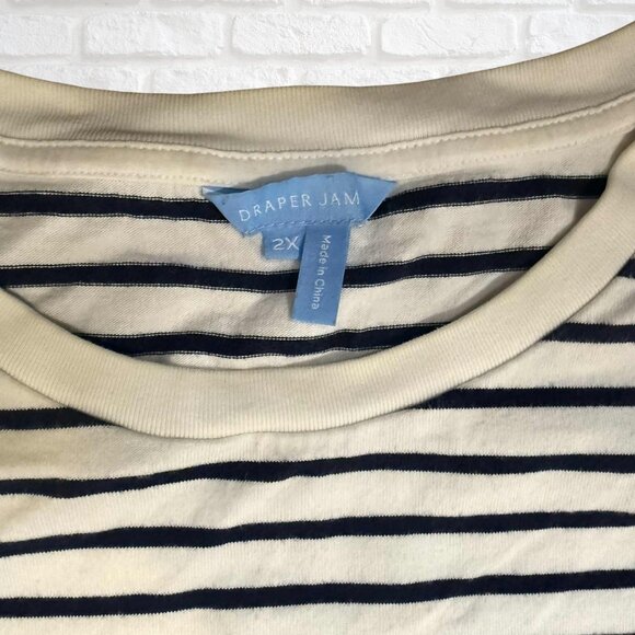 Draper James Tie Waist T-Shirt Dress Navy Stripe 2X Plus Size Cotton Coastal - Picture 4 of 7